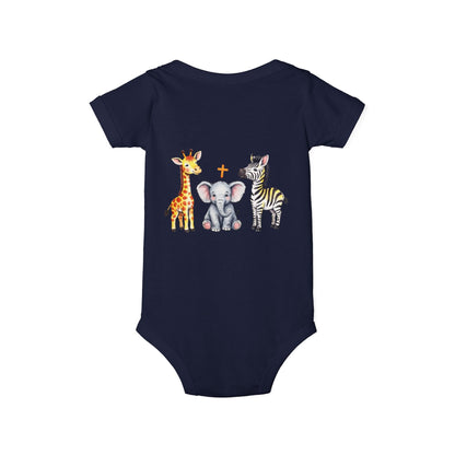 Cute Safari Trio Baby Onesie — Giraffe, Elephant & Zebra Infant Bodysuit