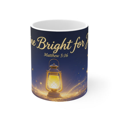 Shine Bright for Jesus 11oz Inspirational Christian Mug — Matthew 5:16 Lantern Design