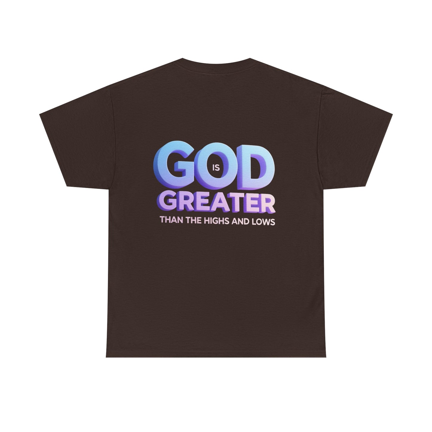 God Greater Gradient Tee — Soft Blue & Lilac Faith Shirt