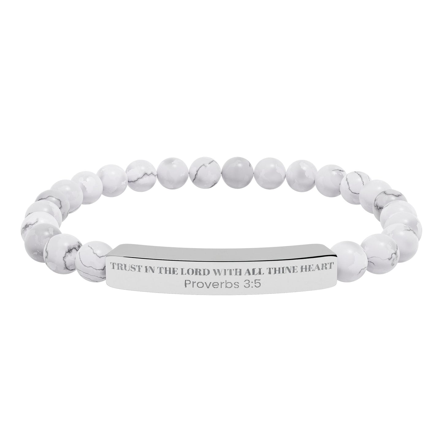 Engravable Natural Stone Bar Bracelet — Stretch Beaded Bracelet |