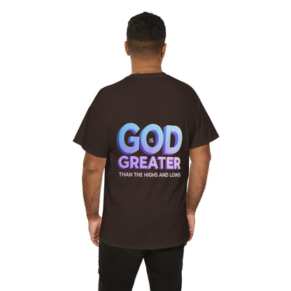 God Greater Gradient Tee — Soft Blue & Lilac Faith Shirt