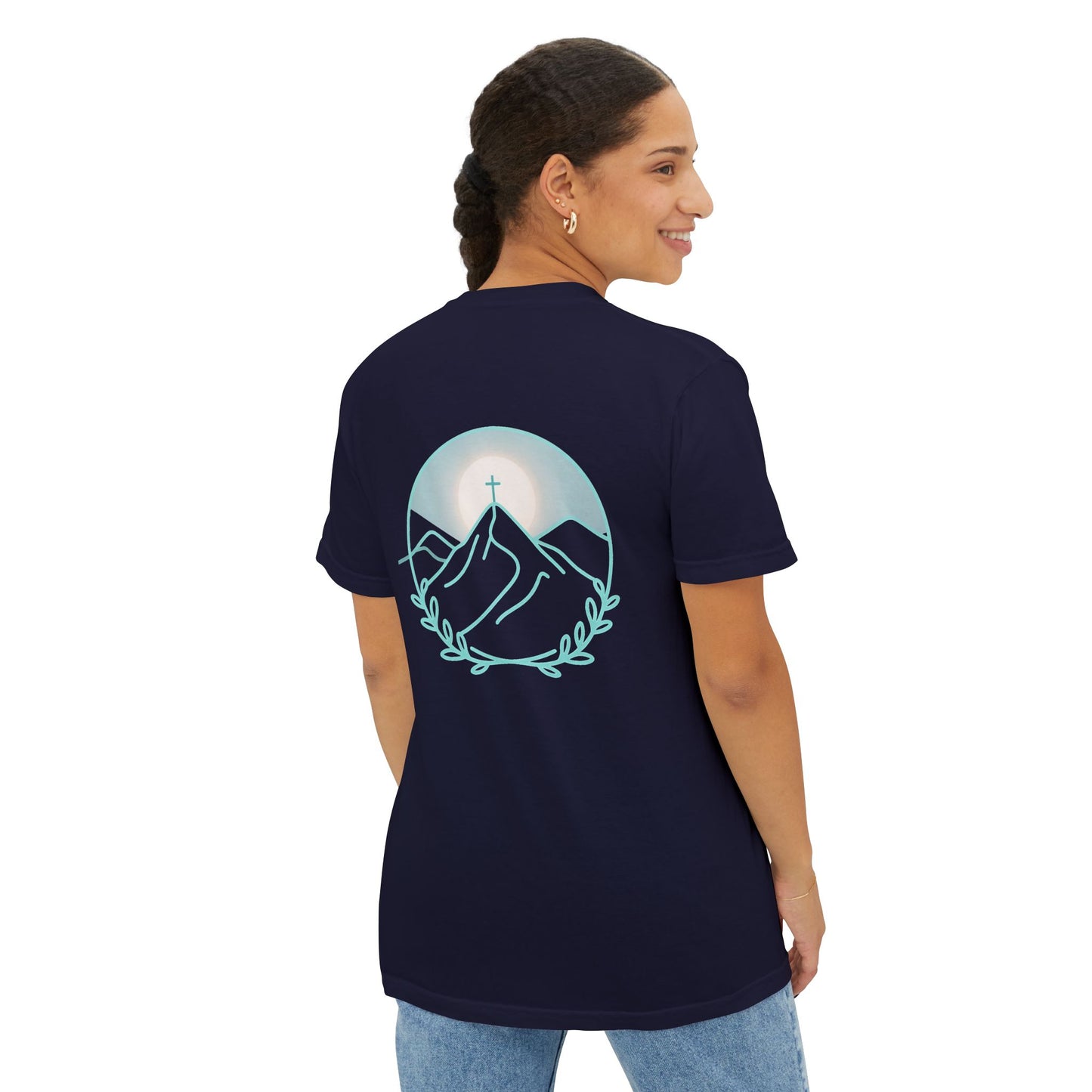 Pocket T-Shirt — Mountain Cross Back Graphic