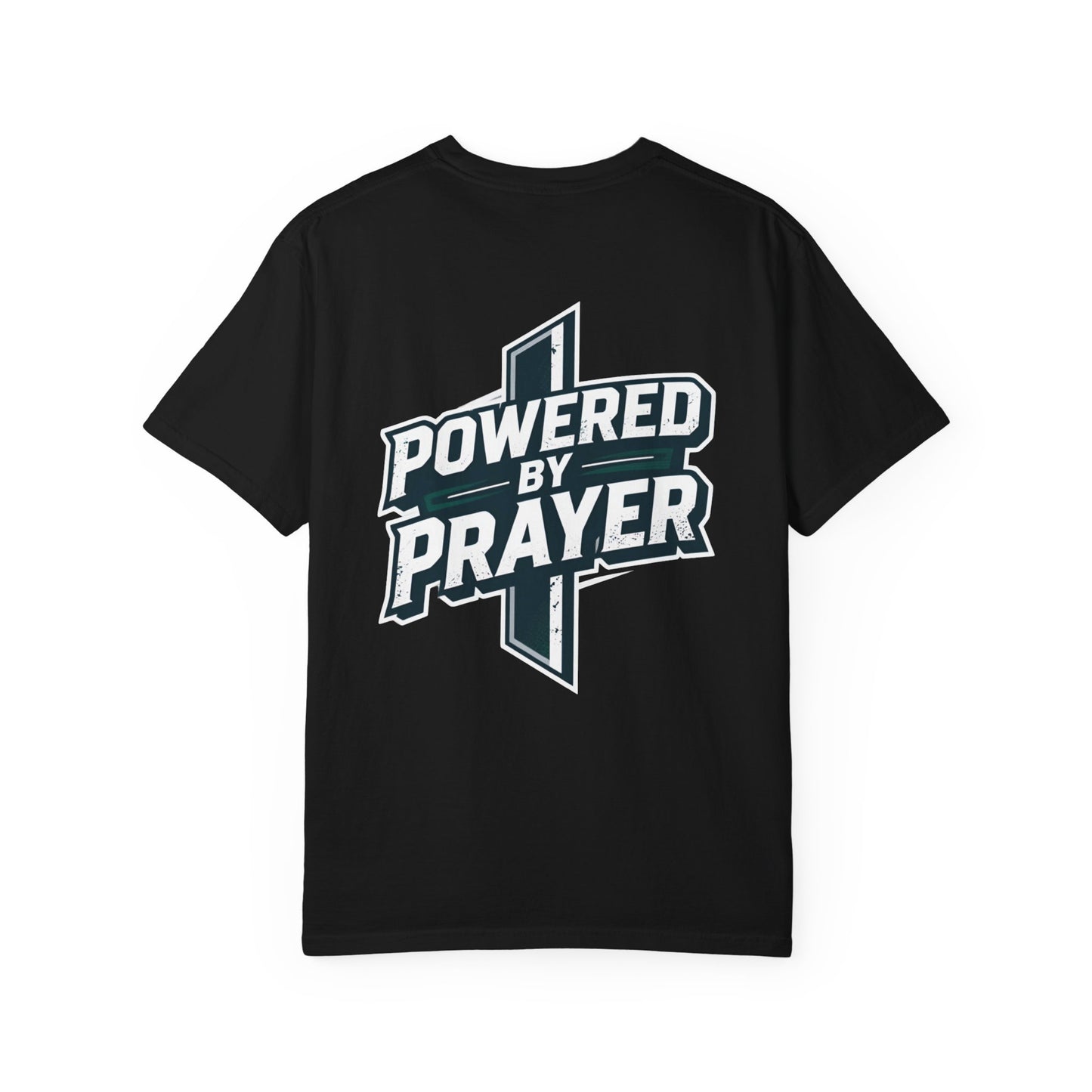 Powered by Prayer T‑Shirt — Faith Graphic Tee with Cross