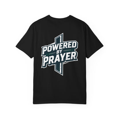 Powered by Prayer T‑Shirt — Faith Graphic Tee with Cross