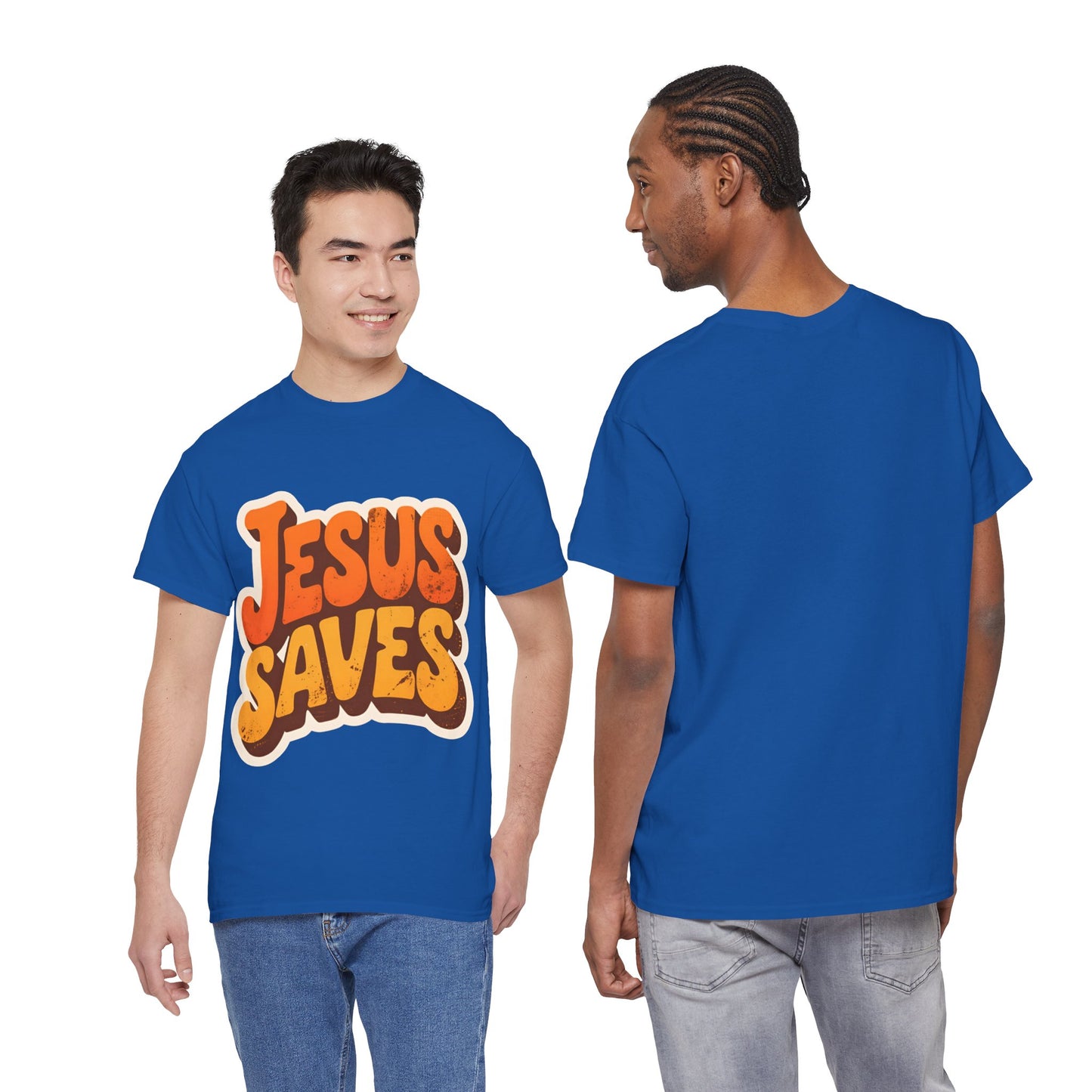 Jesus Saves Retro Tee — Bright Sunset Faith T-Shirt