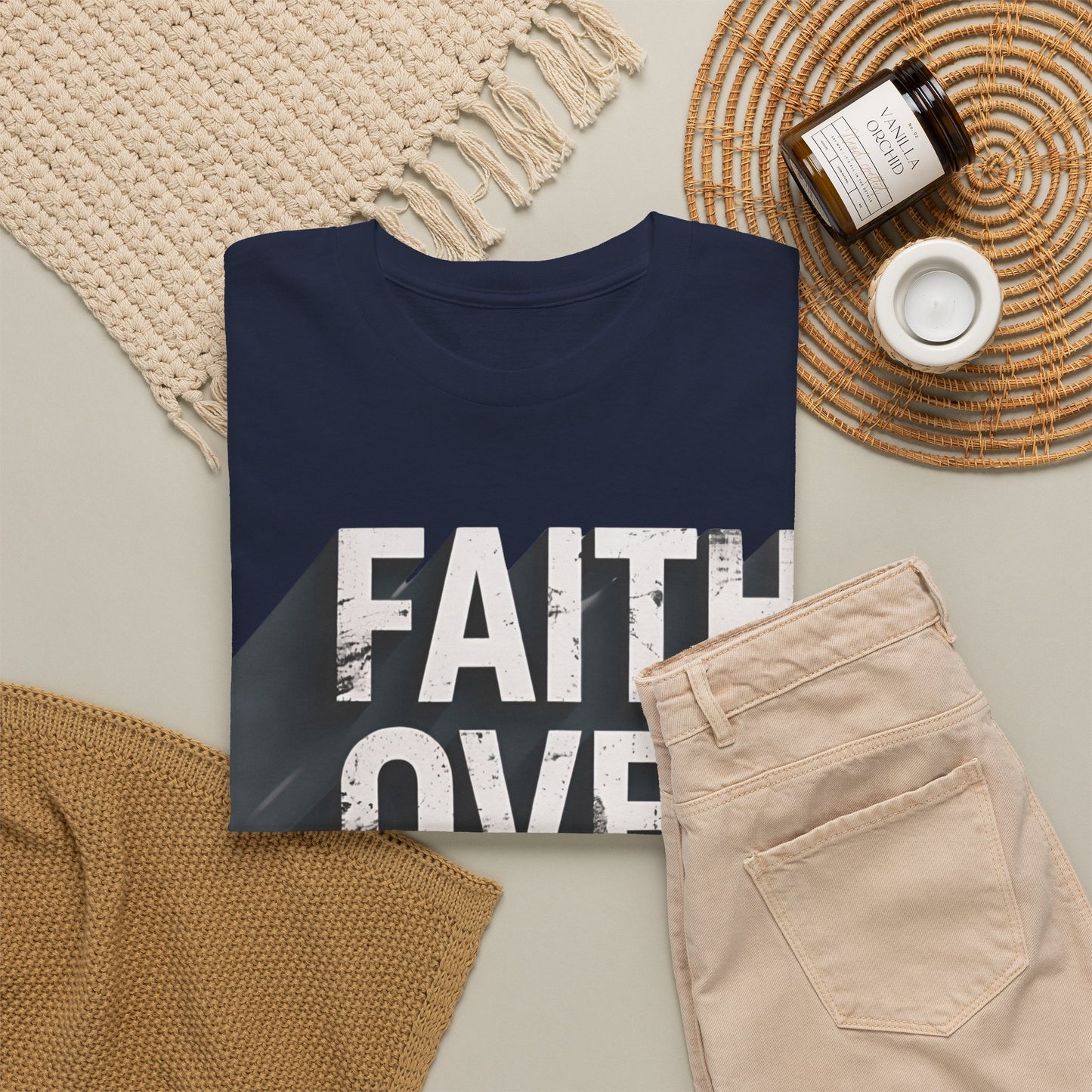 Faith Over Fear Cotton Tee — Distressed Inspirational Graphic