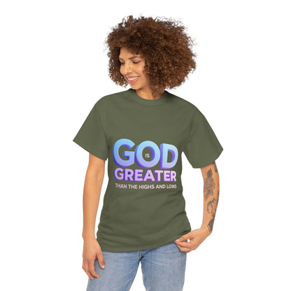 God Greater Gradient Tee — Soft Blue & Lilac Faith Shirt
