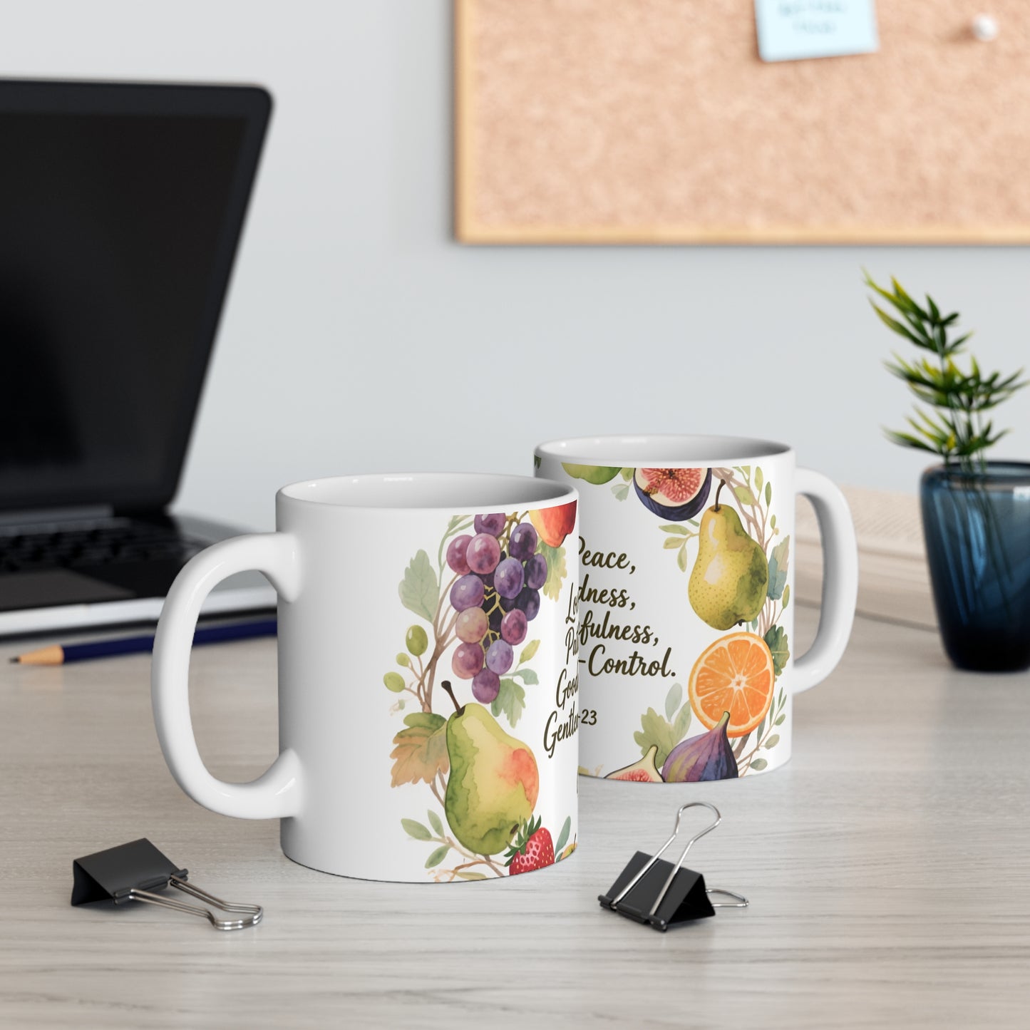 Love Joy Peace Scripture Mug — Galatians 5:22–23 Watercolor Fruit 11oz