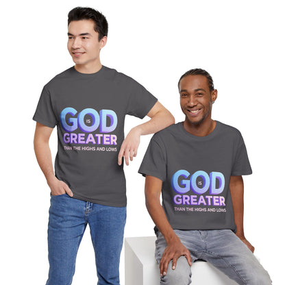 God Greater Gradient Tee — Soft Blue & Lilac Faith Shirt