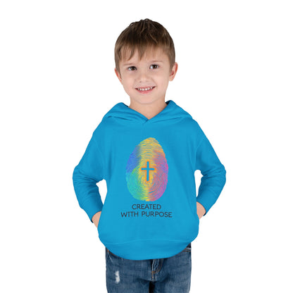 Toddler Hoodie — "Created With Purpose" Rainbow Fingerprint Cross