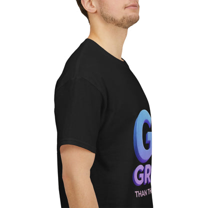 God Greater Gradient Tee — Soft Blue & Lilac Faith Shirt