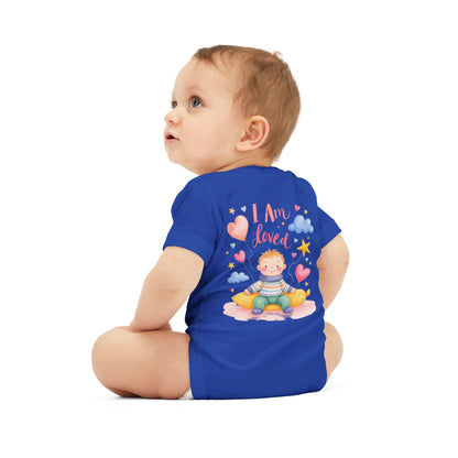 “I Am Loved” Baby Onesie – Cute Infant Bodysuit with Heart & Cloud Illustration