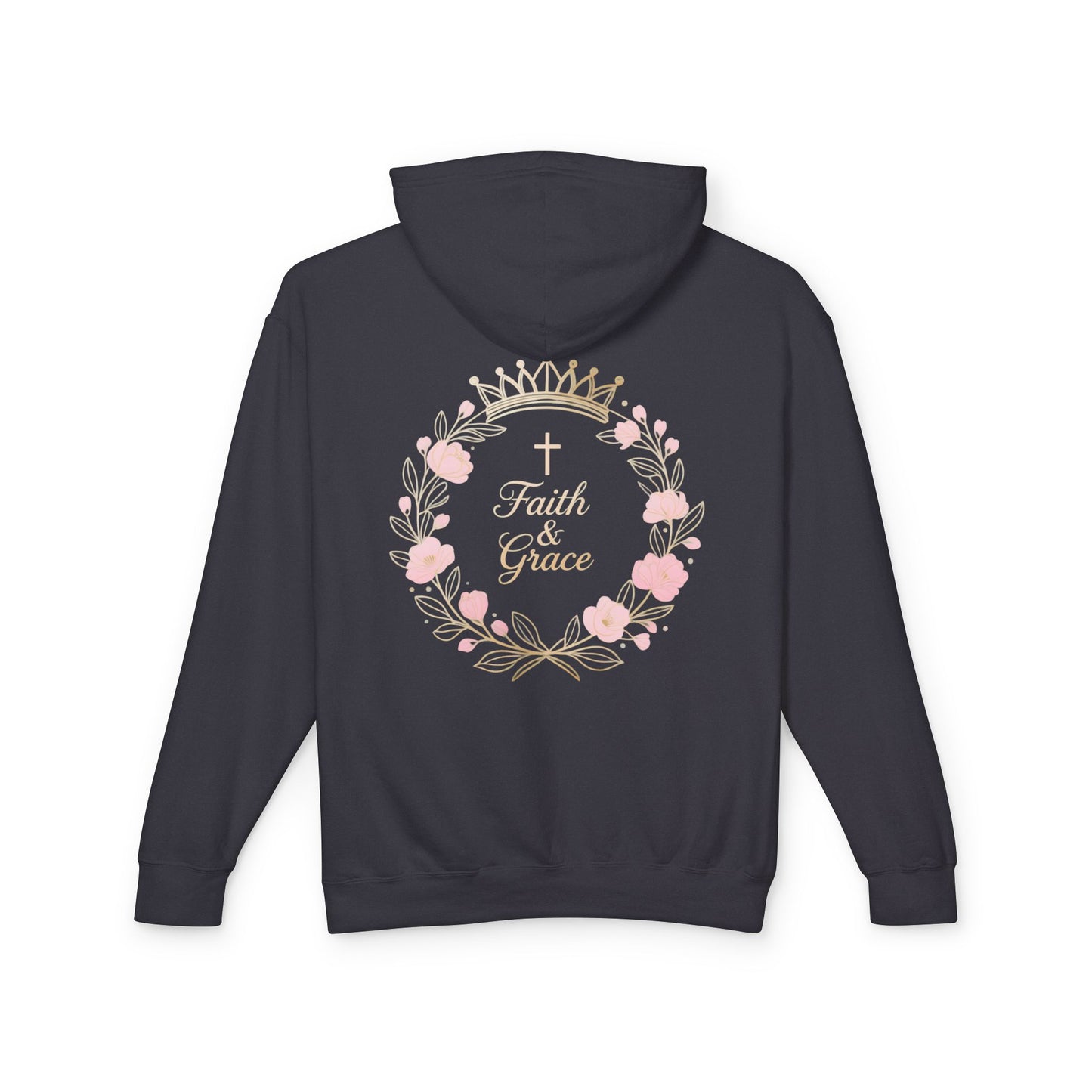 Faith & Grace Blush Rose Hoodie — Lightweight Floral Cross Pullover