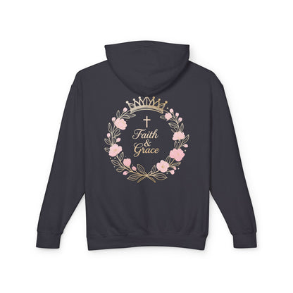 Faith & Grace Blush Rose Hoodie — Lightweight Floral Cross Pullover
