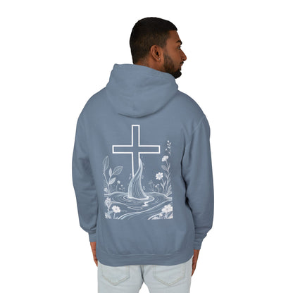 Lightweight Faith Hoodie — Subtle Cross & Stream Design