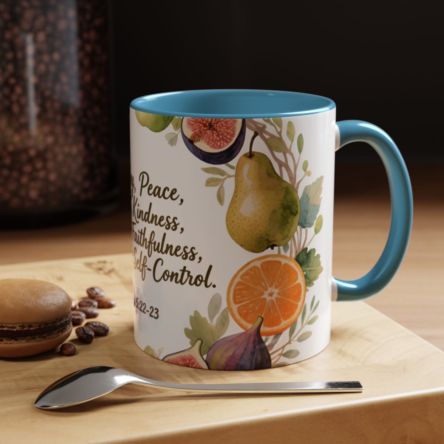 Christian Fruit of the Spirit Accent Coffee Mug — Galatians 5:22-23 Floral Scripture Design (11/15oz)