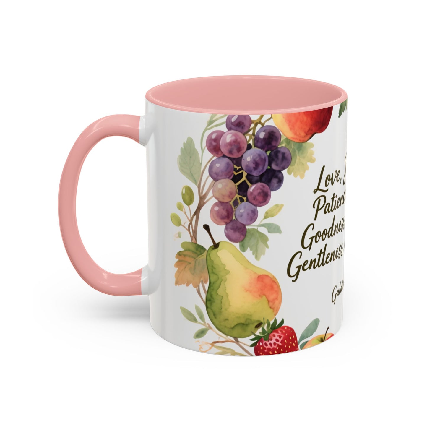 Christian Fruit of the Spirit Accent Coffee Mug — Galatians 5:22-23 Floral Scripture Design (11/15oz)
