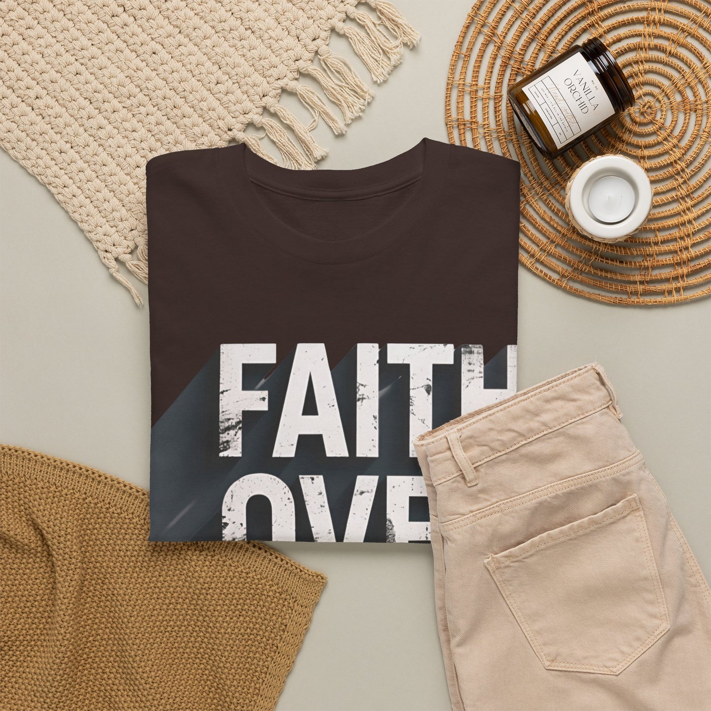Faith Over Fear Cotton Tee — Distressed Inspirational Graphic