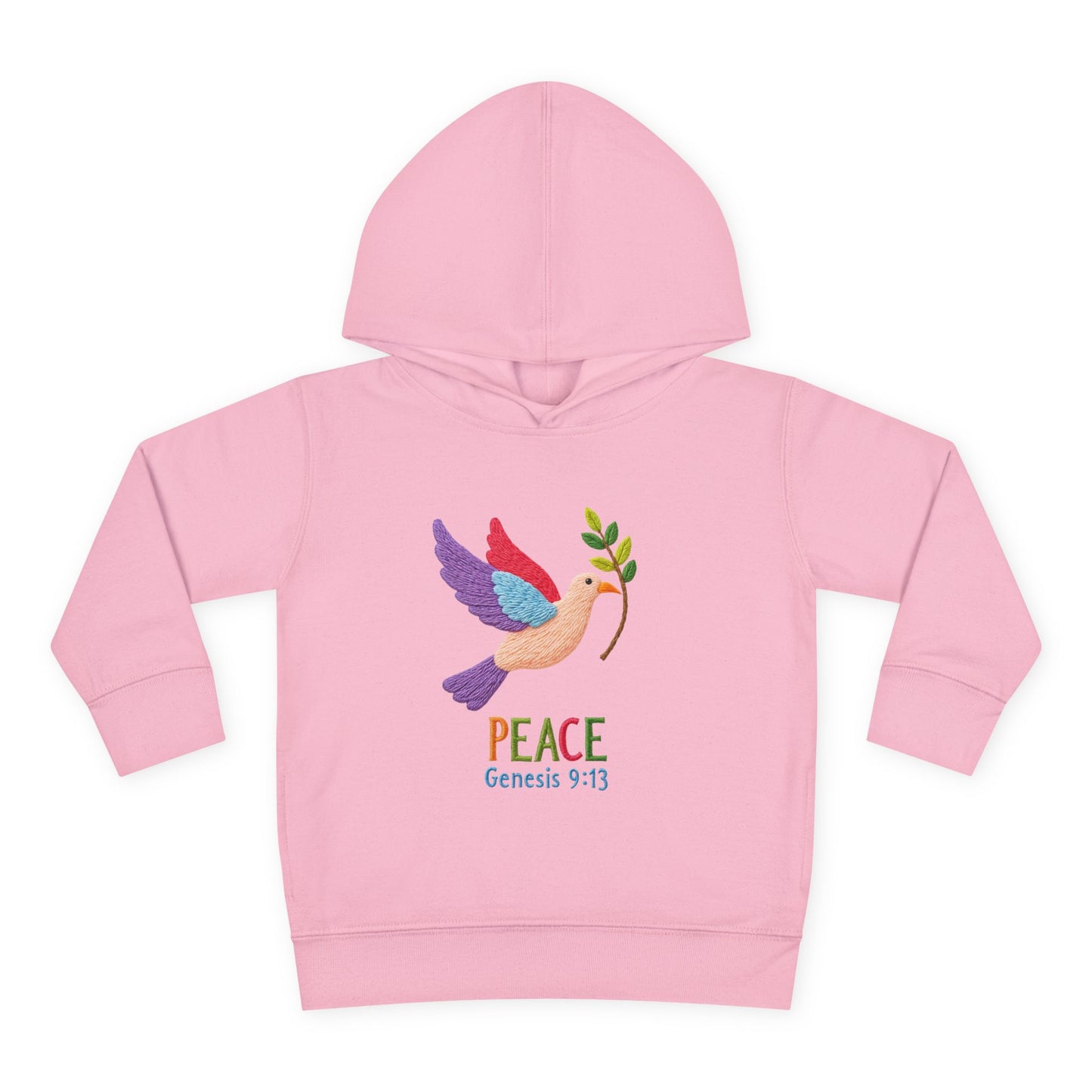 Toddler Hoodie — Colorful Peace Dove with Olive Branch & “PEACE Genesis 9:13”