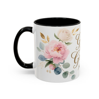 Grace Upon Grace Floral Coffee Mug — John 1:16 Scripture Accent Mug
