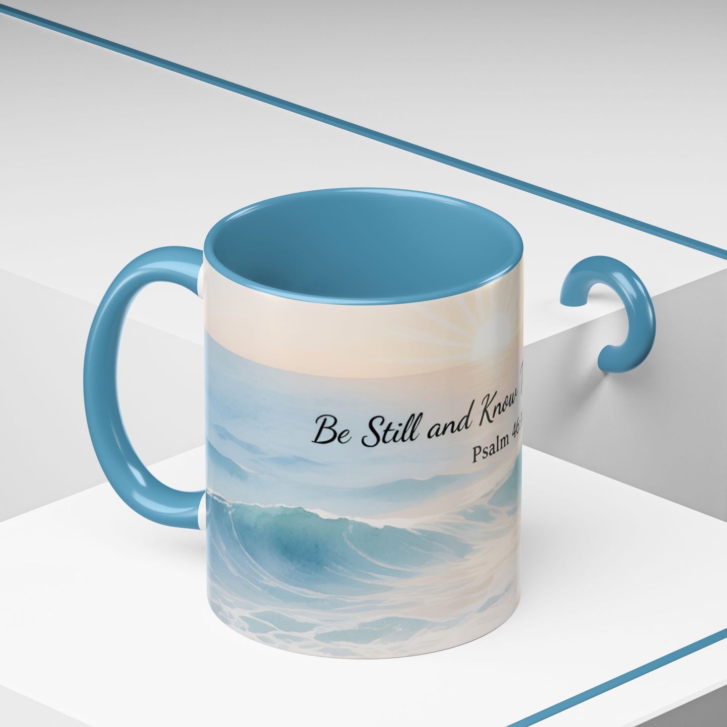 Psalm 46:10 Ocean Coffee Mug – "Be Still and Know That I Am God" Inspirational Ceramic