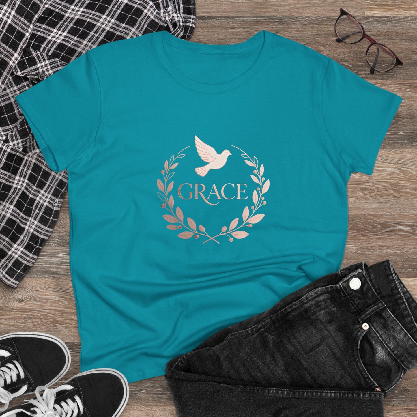 Graceful Dove Wreath Tee — Women's Rose-Gold Reminder Tee