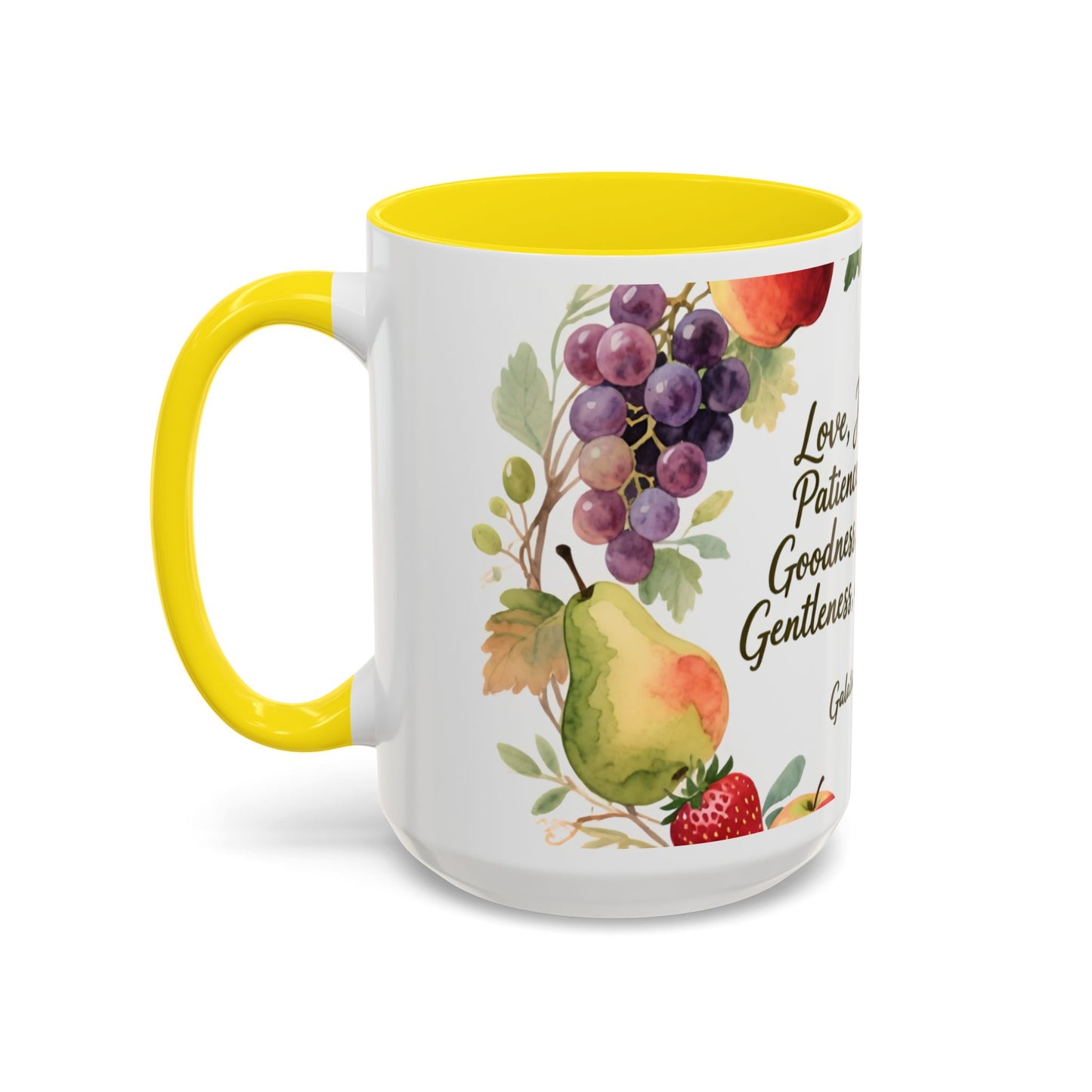 Christian Fruit of the Spirit Accent Coffee Mug — Galatians 5:22-23 Floral Scripture Design (11/15oz)