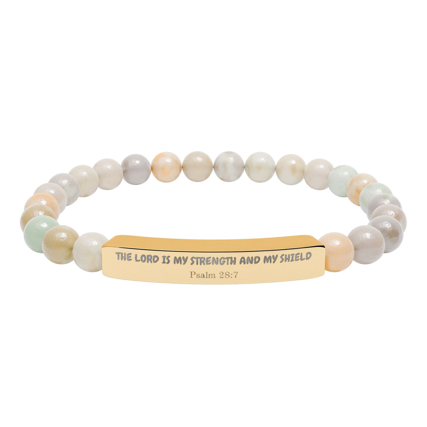 Engravable Natural Stone Bead Bracelet — Stretch Bar Gift