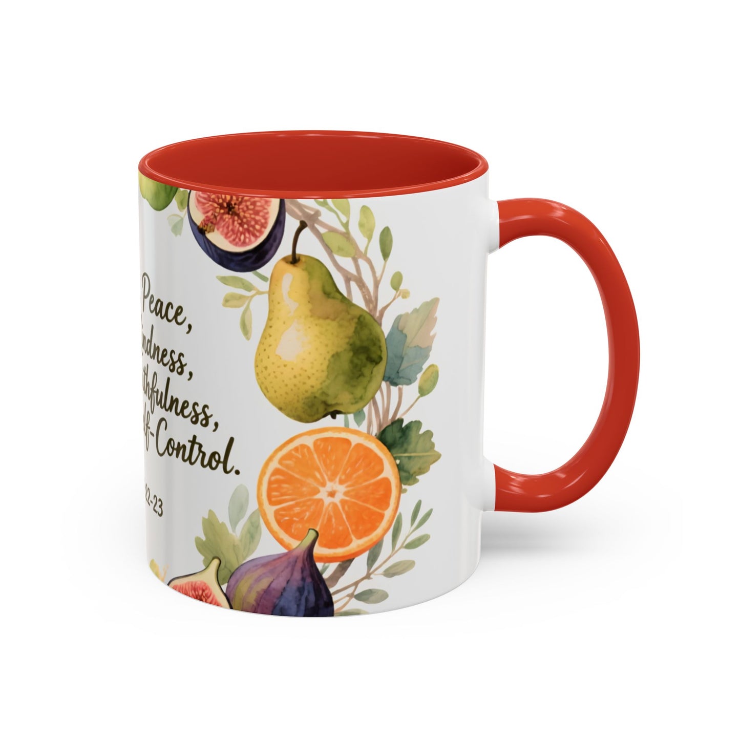 Christian Fruit of the Spirit Accent Coffee Mug — Galatians 5:22-23 Floral Scripture Design (11/15oz)