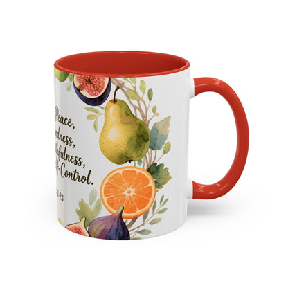 Christian Fruit of the Spirit Accent Coffee Mug — Galatians 5:22-23 Floral Scripture Design (11/15oz)