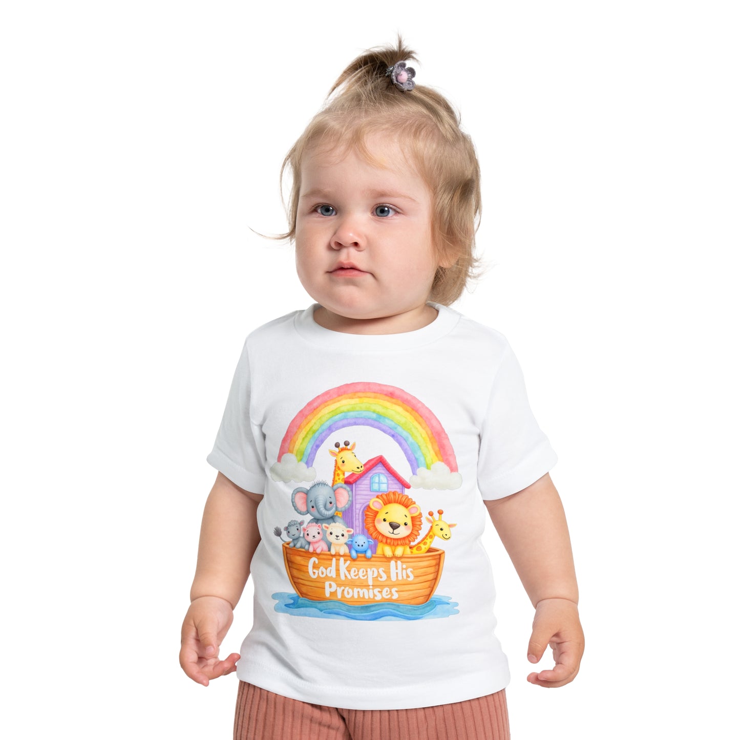 Baby T-Shirt — "God Keeps His Promises" Noah's Ark Rainbow Design