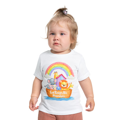 Baby T-Shirt — "God Keeps His Promises" Noah's Ark Rainbow Design