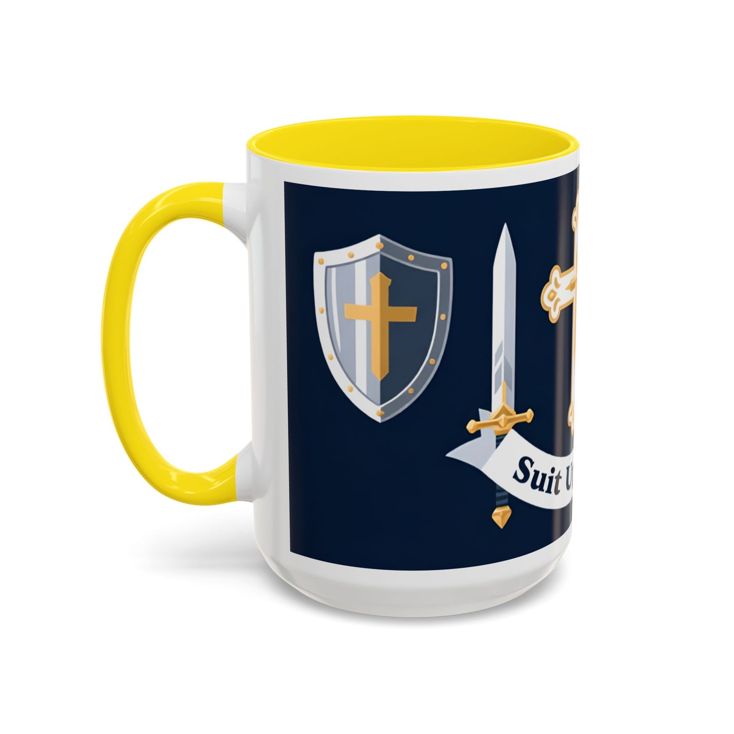Christian Knight Coffee Mug — “Suit Up Daily” Accent Ceramic Mug