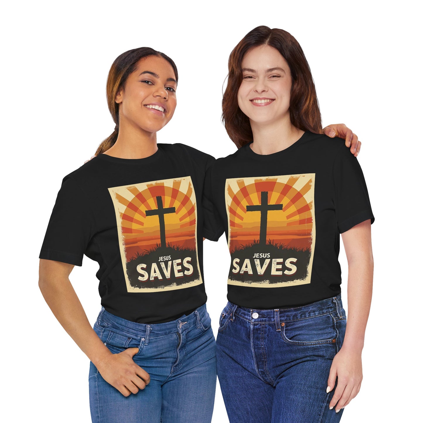 Jesus Saves Cross tee | Christian faith shirt, sunrise graphic | Perfect Gift for Mom and Dad | Friends and Family Shirt