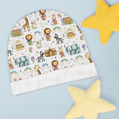 Baby Beanie - Watercolor Safari Animals Newborn Hat, Cute Nursery Gift
