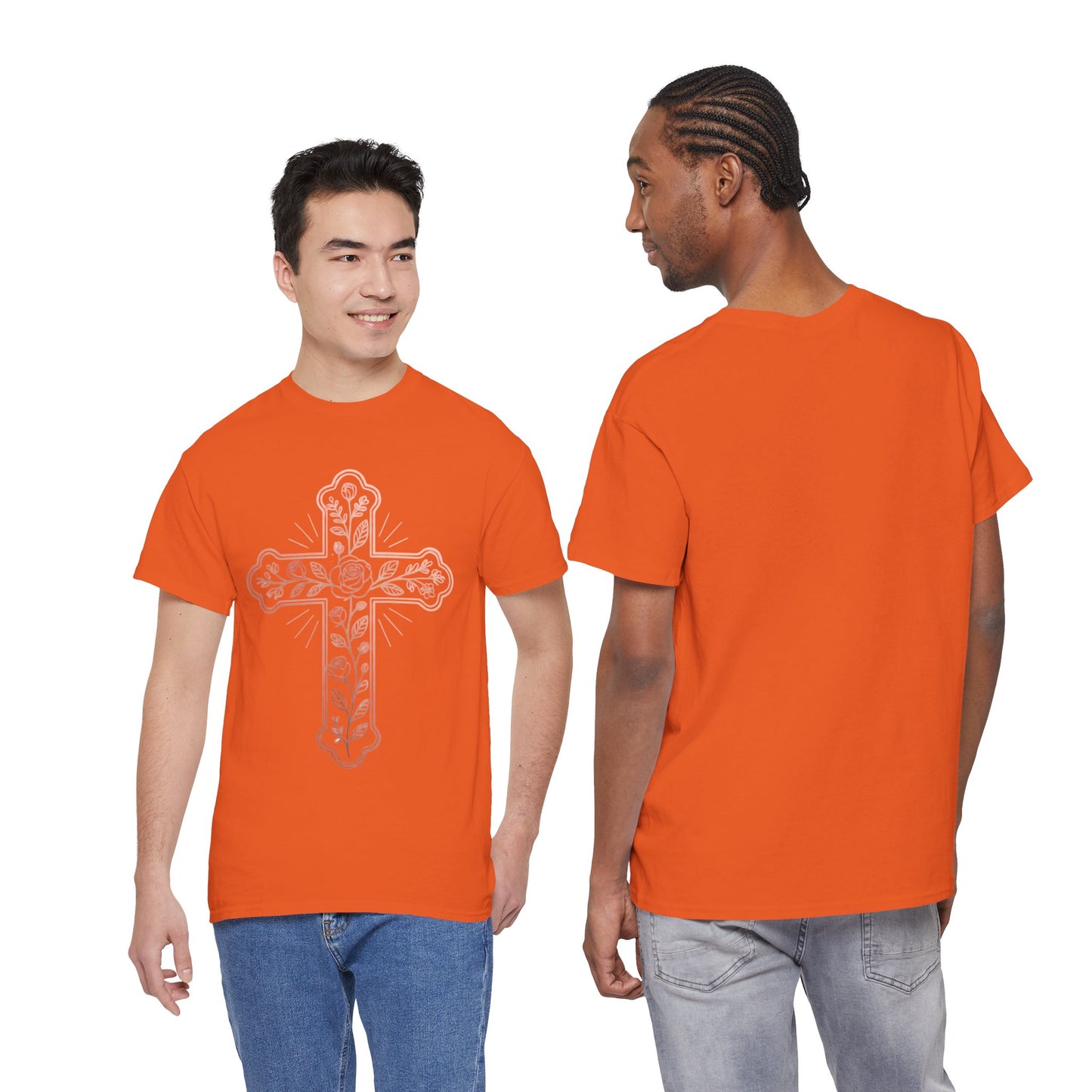 Floral Cross Tee – Delicate Pink Botanical Christian T-Shirt