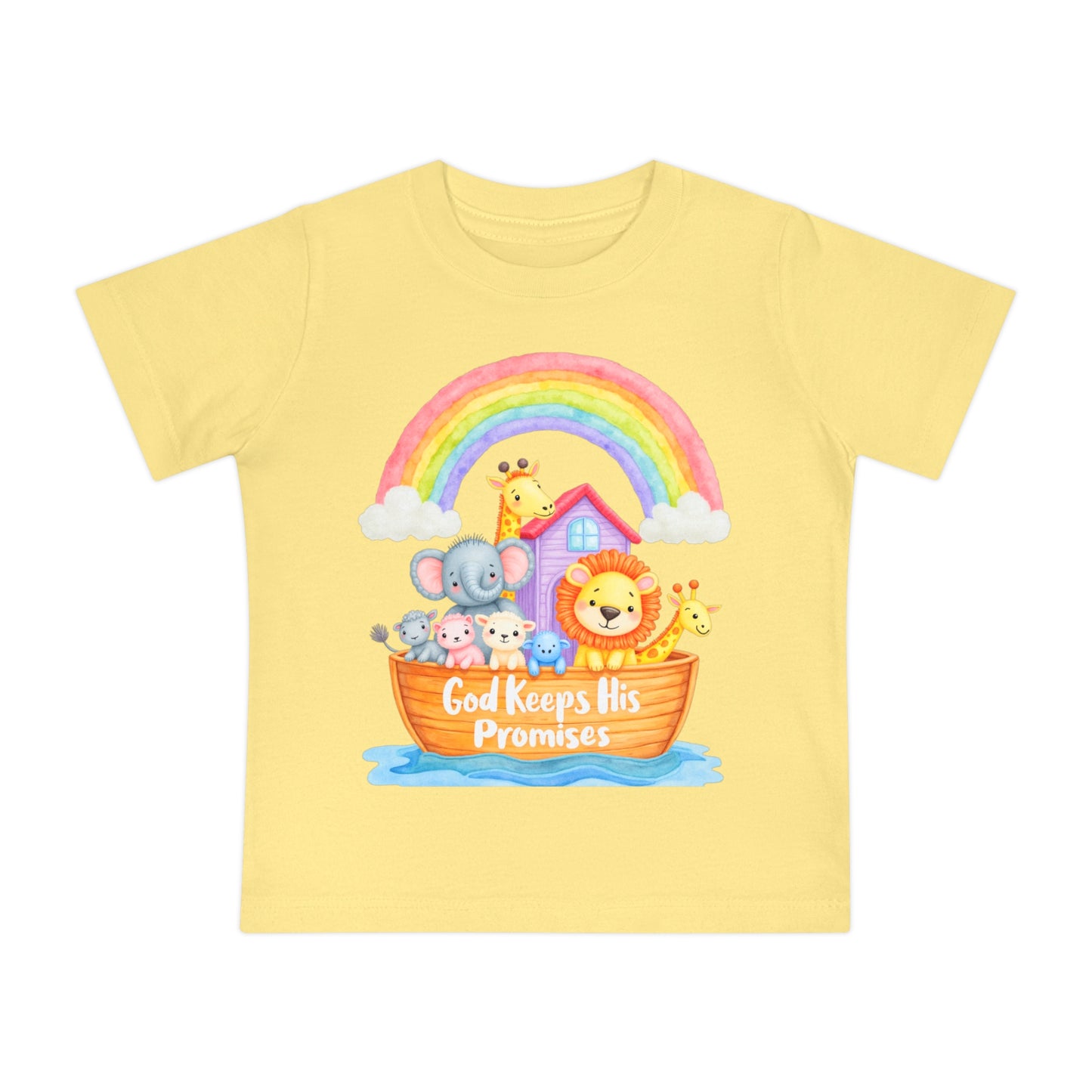 Baby T-Shirt — "God Keeps His Promises" Noah's Ark Rainbow Design