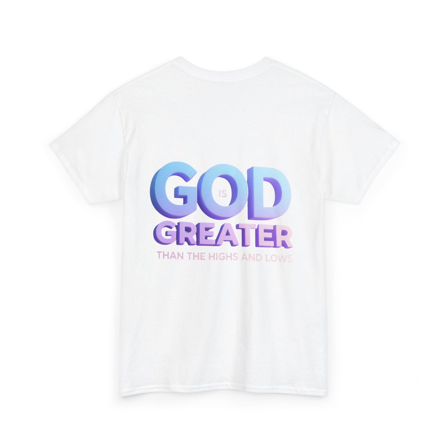 God Greater Gradient Tee — Soft Blue & Lilac Faith Shirt