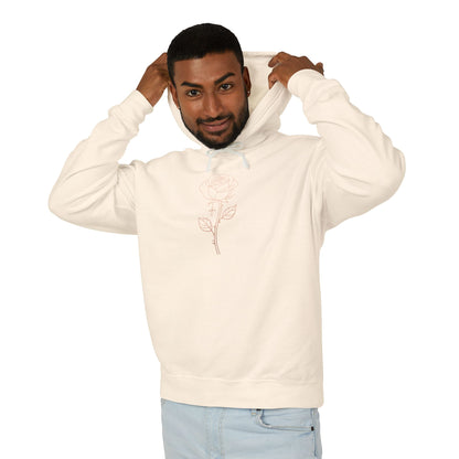 Lightweight Rose Line Hoodie — Subtle Single-Line Floral Design