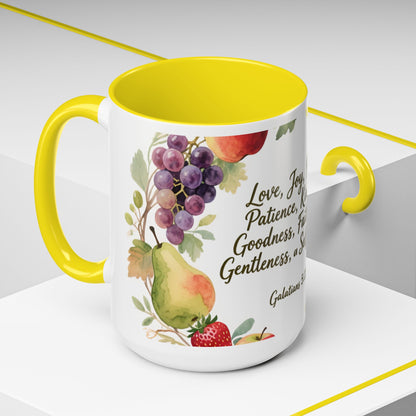 Christian Fruit of the Spirit Accent Coffee Mug — Galatians 5:22-23 Floral Scripture Design (11/15oz)