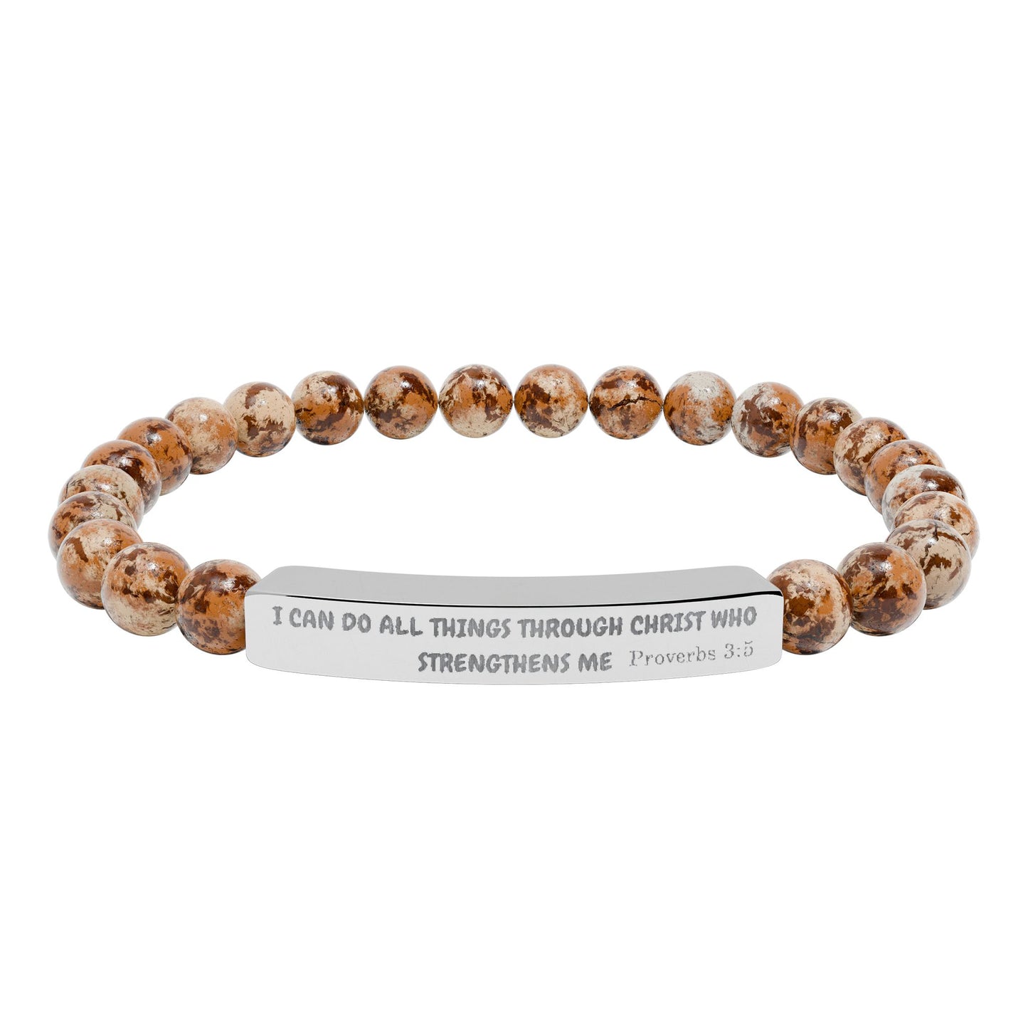Engraved Natural Stone Stretch Bracelet — Inspirational Bar Bead Bracelet