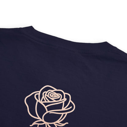 Garment-Dyed Pocket Tee — Rose Line-Art Back Design