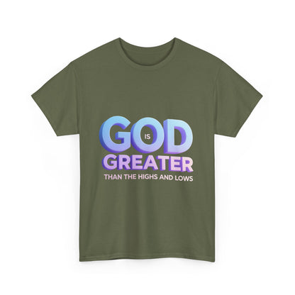 God Greater Gradient Tee — Soft Blue & Lilac Faith Shirt