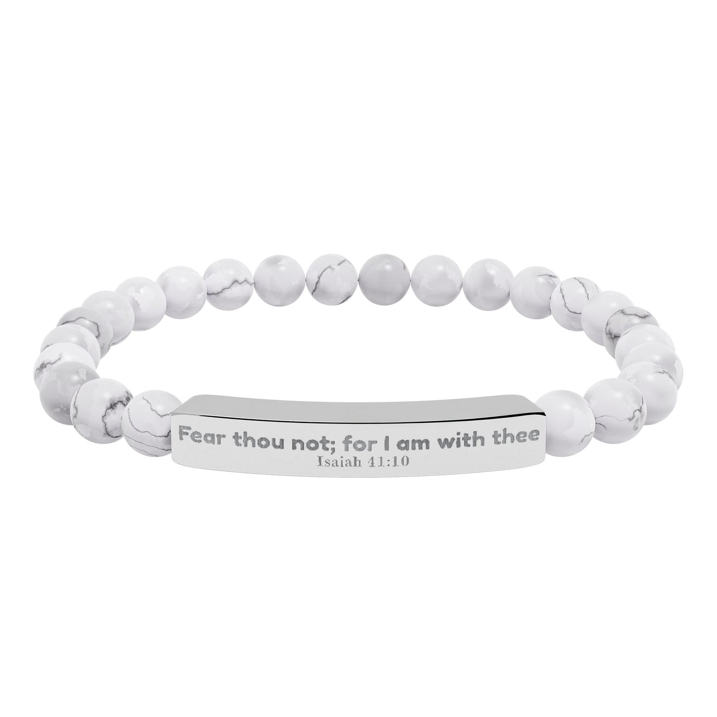Engravable Natural Stone Bead Bracelet — Personalized Bar Stretch Bracelet