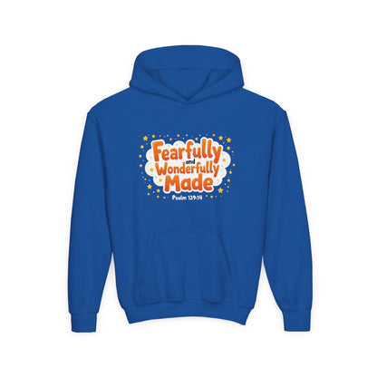 Youth Hoodie — "Fearfully & Wonderfully Made" Christian Kids Sweatshirt (Psalm 139:14)