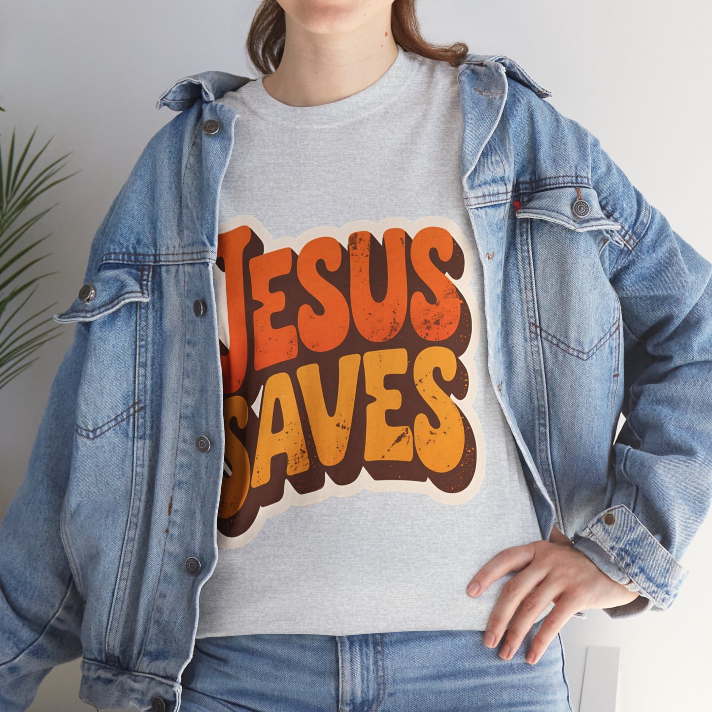 Jesus Saves Retro Tee — Bright Sunset Faith T-Shirt