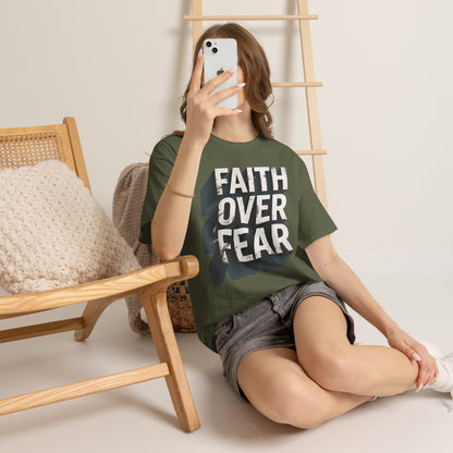 Faith Over Fear Cotton Tee — Distressed Inspirational Graphic