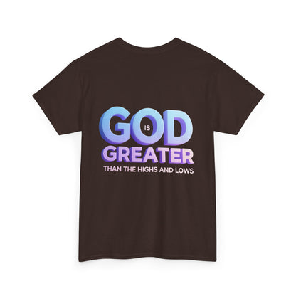 God Greater Gradient Tee — Soft Blue & Lilac Faith Shirt