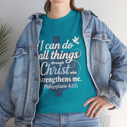 Philippians 4:13 Cotton Tee — "I Can Do All Things" Christian Prayer T-Shirt