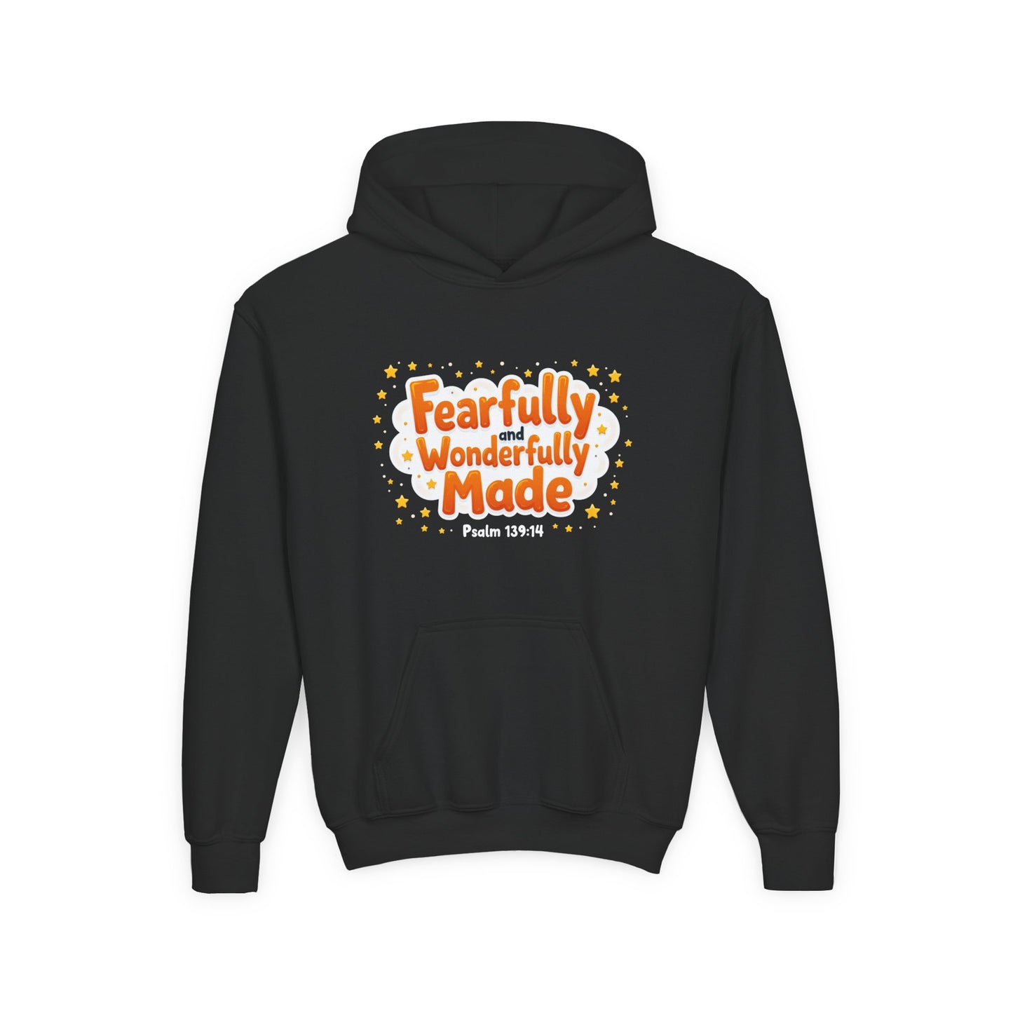 Youth Hoodie — "Fearfully & Wonderfully Made" Christian Kids Sweatshirt (Psalm 139:14)